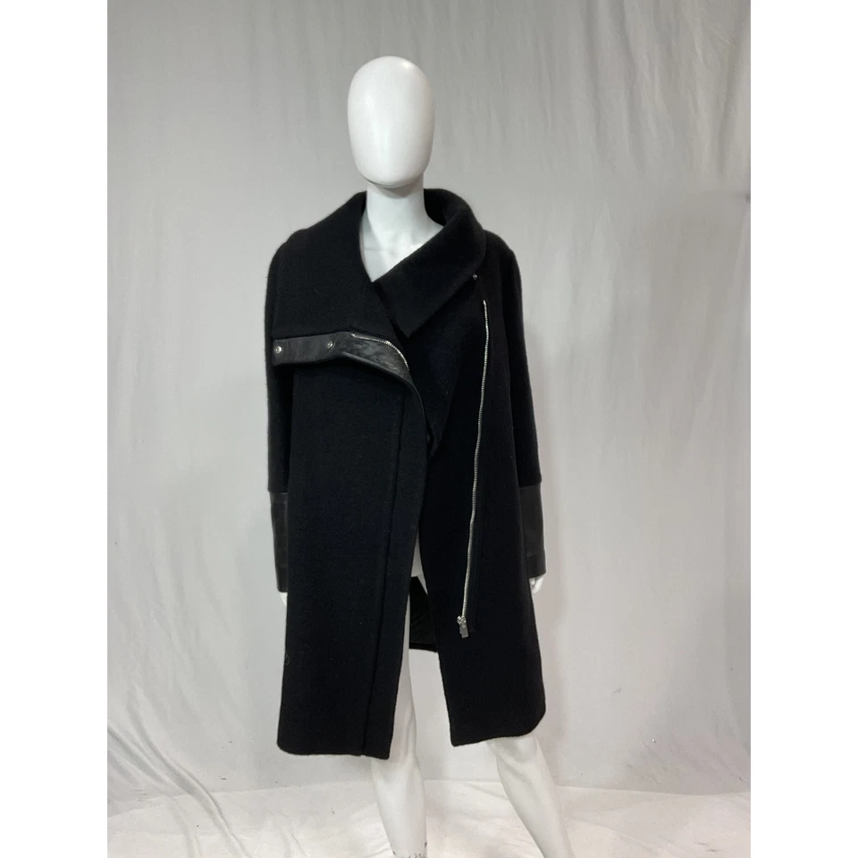 Abrigo Moto Club Monaco 'Halli' Negro Cremallera Asimétrica Lana y Cuero Talla L Foto 2 de 4