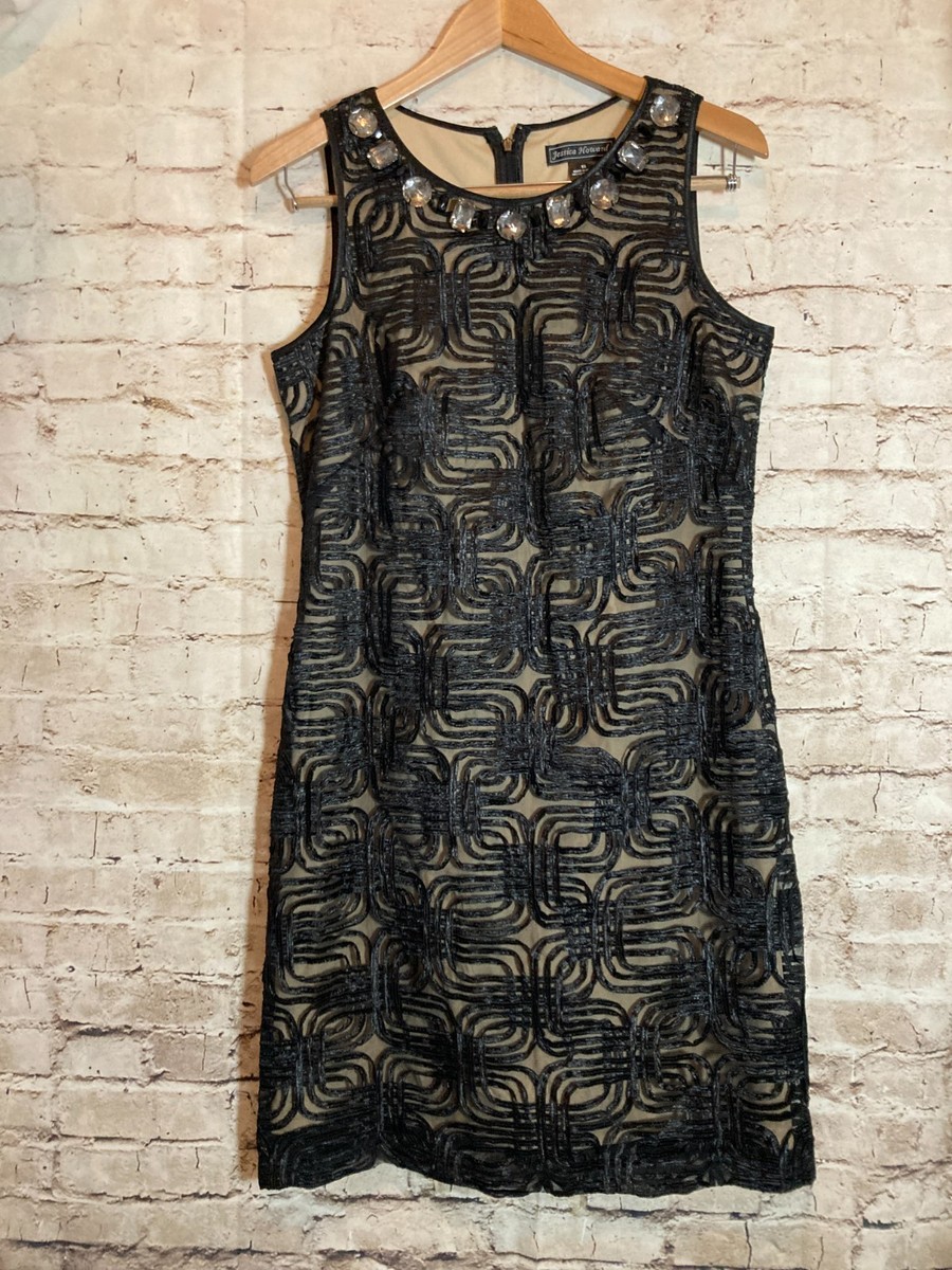 Jessica Howard Dress Womens 10 Black Mesh Overlay Beaded Whimsigoth Grunge  | eBay