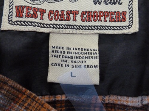Jesse James Work Wear Pearl Snap Shirt Mens L Orange Flannel West Coast Choppers - Picture 10 of 13