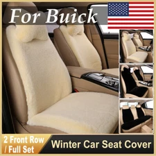 Faux Sheepskin Car Seat Covers 2pcs Front/Rear Protectors For Buick Beige Black 