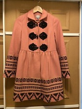 Anthropologie Plenty By Tracy Reese elimovna Coat Sz 2 Pink Wool Embroidered
