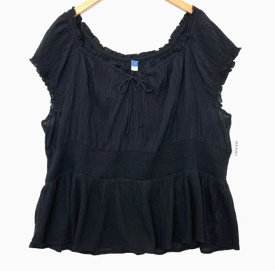 Old Navy Top Womens 4X Black Short Sleeve Milkmaid Whimsigoth Goth Prairie New