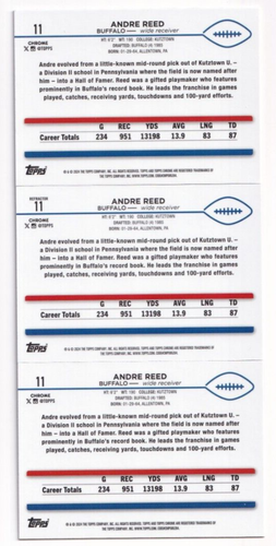Andre Reed 2024 TOPPS CHROME X-FRACTOR + SEPIA REFRACTOR + LOT #11 BUFFALO BILLS - Picture 2 of 2