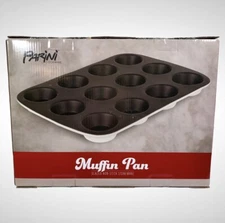 Parini 12 Cup Muffin Pan Glazed Non Stick, White Underside!