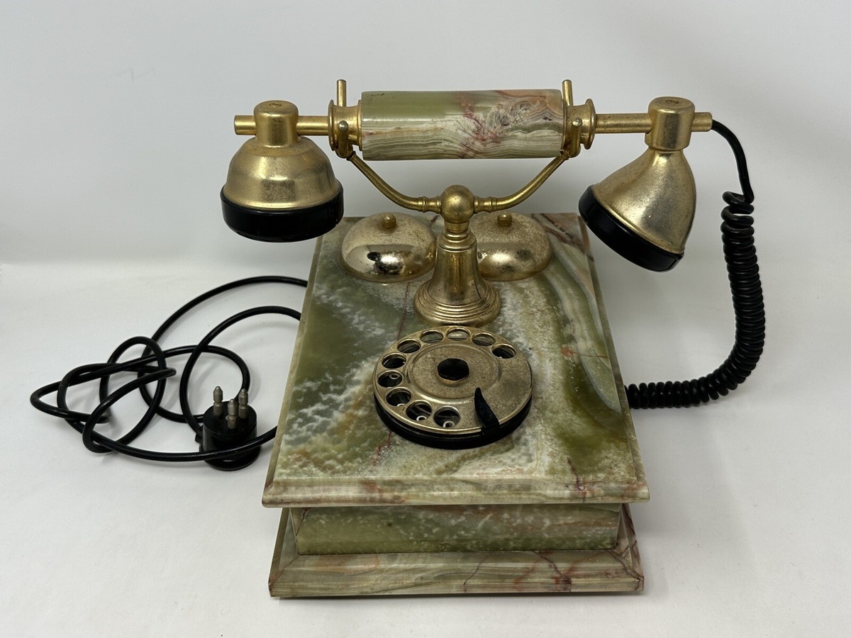 Vtg Marble Onyx Alabaster Rotary Telephone Dial Phone w/ Double