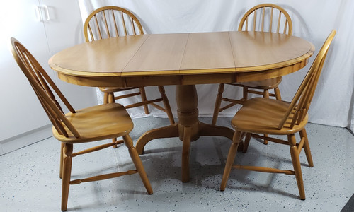 Solid Oak Dining Table Oval 4 Chairs 2 Leafs Cochrane Amer-Silhouette L-Pick-Up