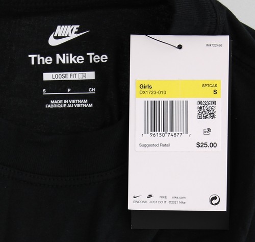 Nike Girls Graphic T-Shirt, Short Sleeve Shirt Black Gold, Loose Fit, DX1723 - Picture 5 of 6