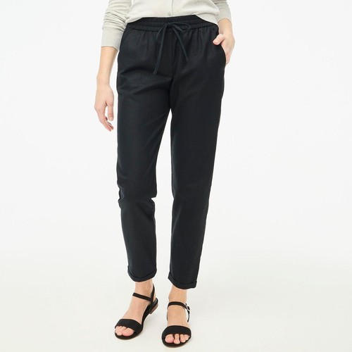NWT J Crew Pants Linen Blend Size 8 Tall Black Drawstring Pull On Trousers New