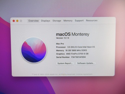 Apple Mac Pro A1481 Xeon E5 3.5GHz 6 Core 16GB RAM, 512GB SSD, GPU: 2 x AMD D700 - Photo 5/9