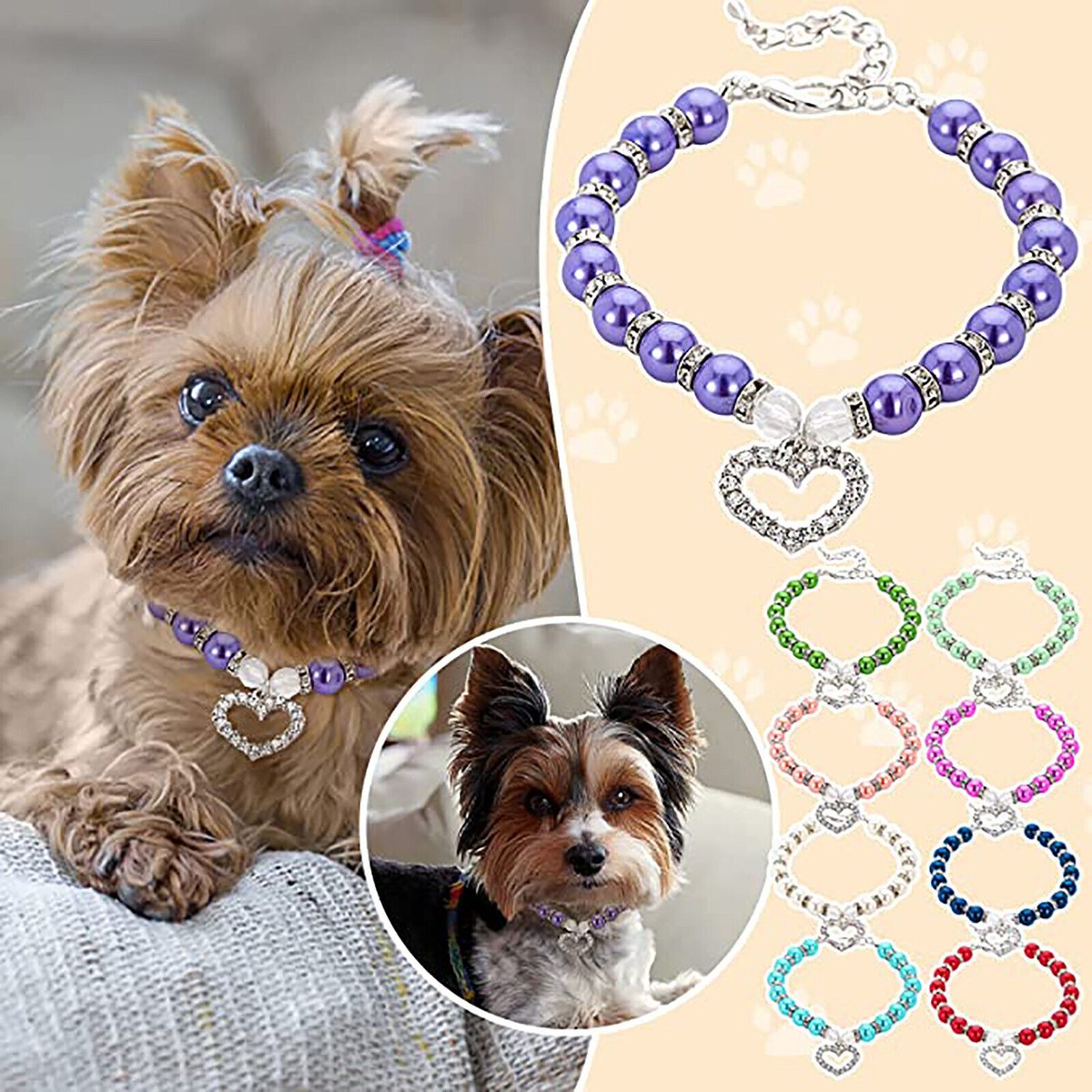 Adjustable Pet Dog Diamond Necklace Cute Cat Pearl Collar Heart