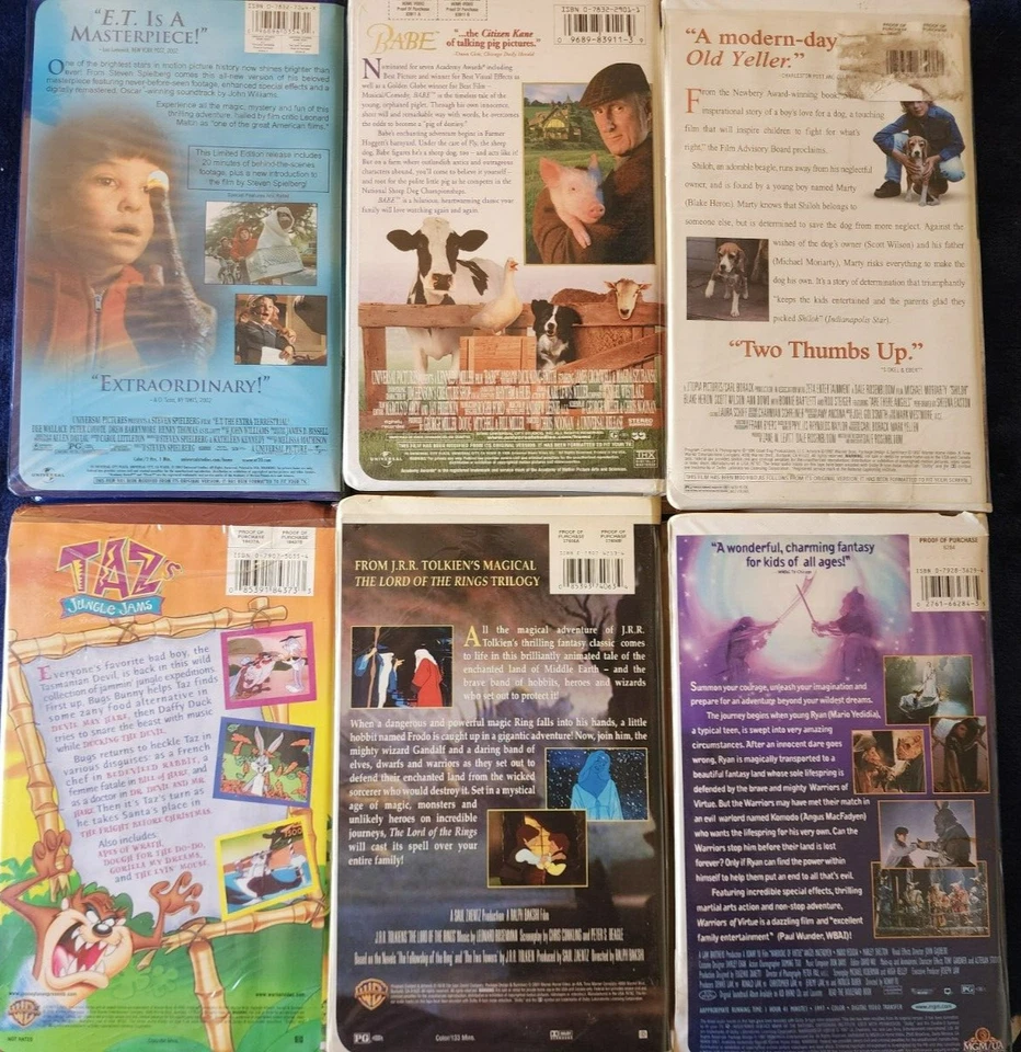 [Lot of 6] Vintage VHS - Babe, E.T., Lord of the Rings, Shiloh, Taz etc Foto 2 de 2