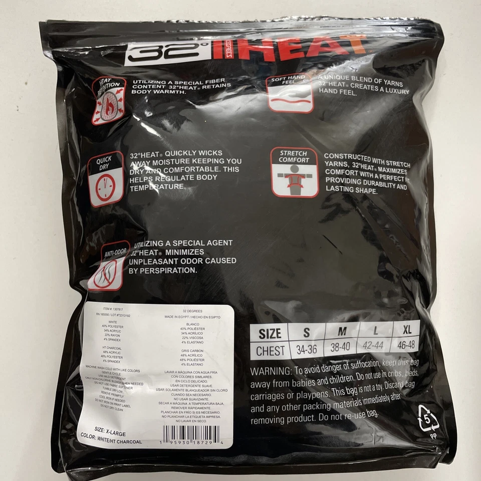 NOVO Top Masculino XL Manga Longa 32 Graus Heat Crew Neck Pacote com 2 Térmico Branco Cinza - Imagem 3 de 4