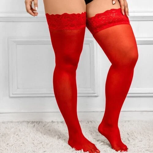 Women Plus Size Lace Sheer Sexy Thigh High Stockings Silicone Non Slip Oversize - Picture 16 of 21