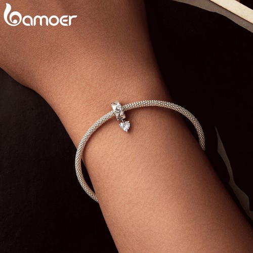 Bamoer 925 Silver Heart Silicone Stopper Beads Charm Fit Bracelet Gifts Jewelry - Picture 2 of 13