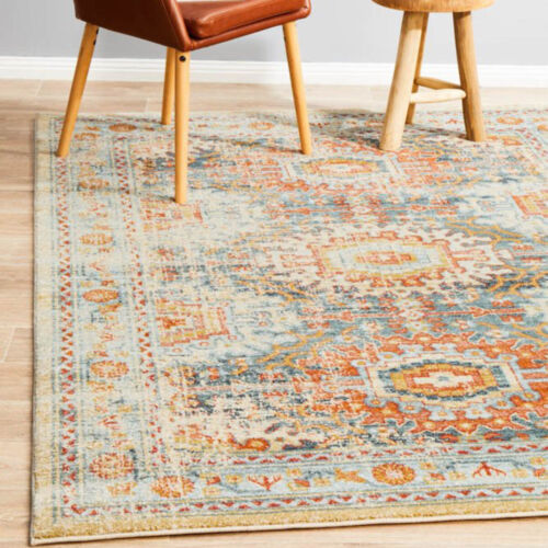 OSMAN BLUE ORANGE FADED TRADITIONAL DESIGN MODERN FLOOR RUG - 4 Sizes **NEW** - Picture 1 of 36