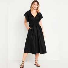 NWT! Old Navy Black Waist-Defined Midi Dress - Size Large 