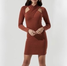 ASTR THE LABEL Wrap Neck Cutout Sweater Dress Rosey Rust NWT Size XS
