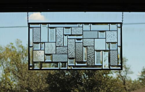 Rectangular stained glass window panel ,hanging,privacy glass, geometric clear - Picture 2 of 11