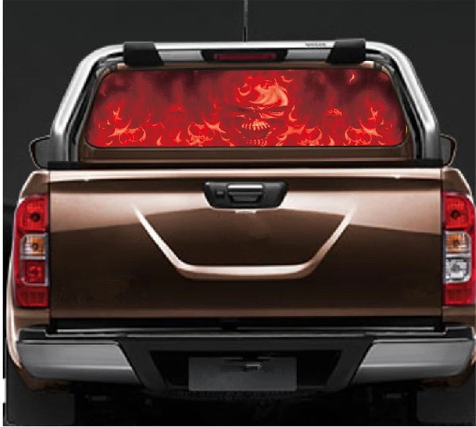 DIY Skull Sticker Decal Red Flood Flame For Car Pickup Rear Window 58" X 18" Foto 4 de 4
