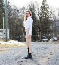 HORZE Ladies Microfiber Self Knee Patch Breeches SZ 32 Light Brown