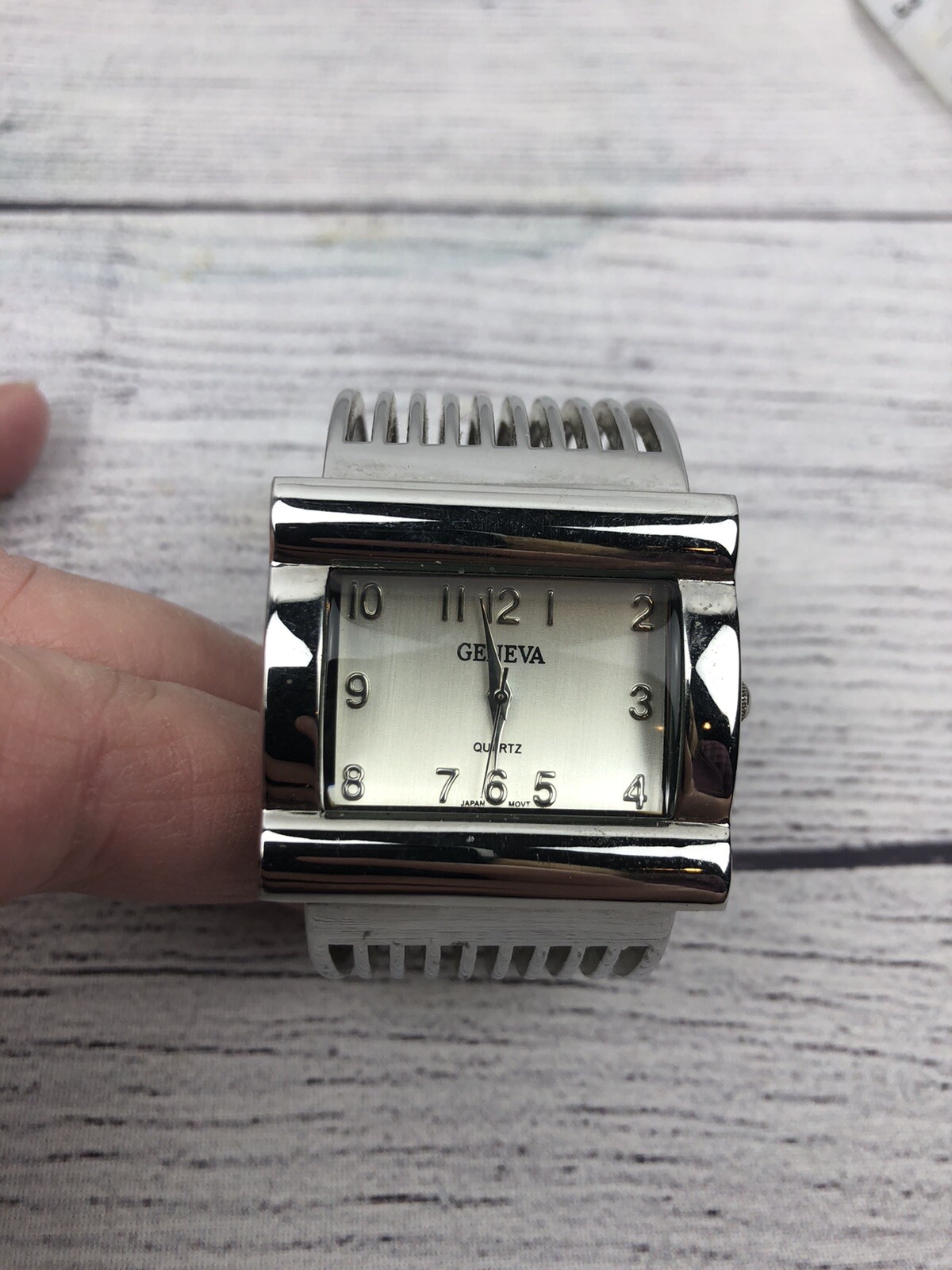 Silver colored Geneva Rectangular face Cuff type … - image 1