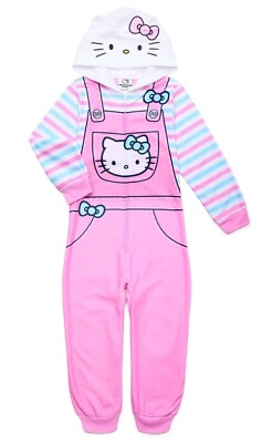 Hello Kitty Union Suit One Piece Pajamas Girls 4 5 6 7 8 10 12 Costume Hoodie