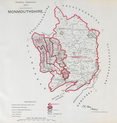 Monmouthshire Parliamentary County. BOUNDARY COMMISSION. Close 1917 old map