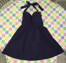 Lauren James Lined Dress Navy Blue Seersucker size S made in USA