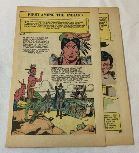 1958 quattro pagine storia cartone animato ~ HIAWATHA, SAMOSET, JIM THORPE, CHIEF BENDER, altro