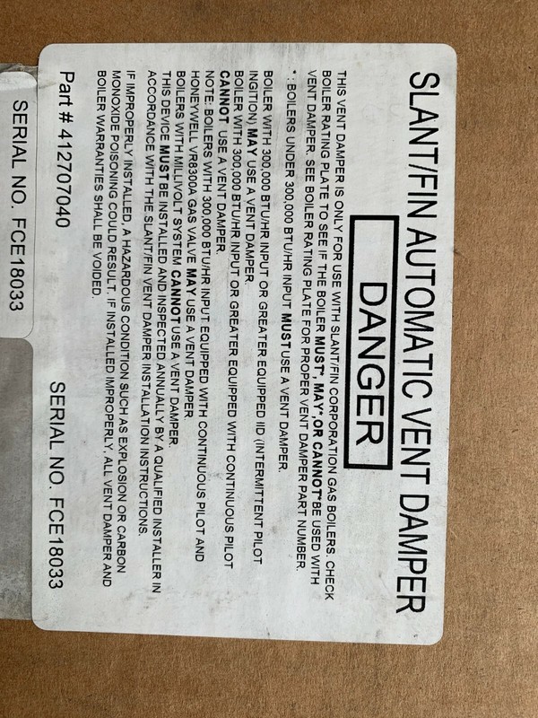 412-070-040 Slant Fin Boiler Vent Damper 7" OEM 412070040