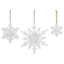 BI BIG Metal White Sparkle Snowflake Ornaments Set of 3 Christmas