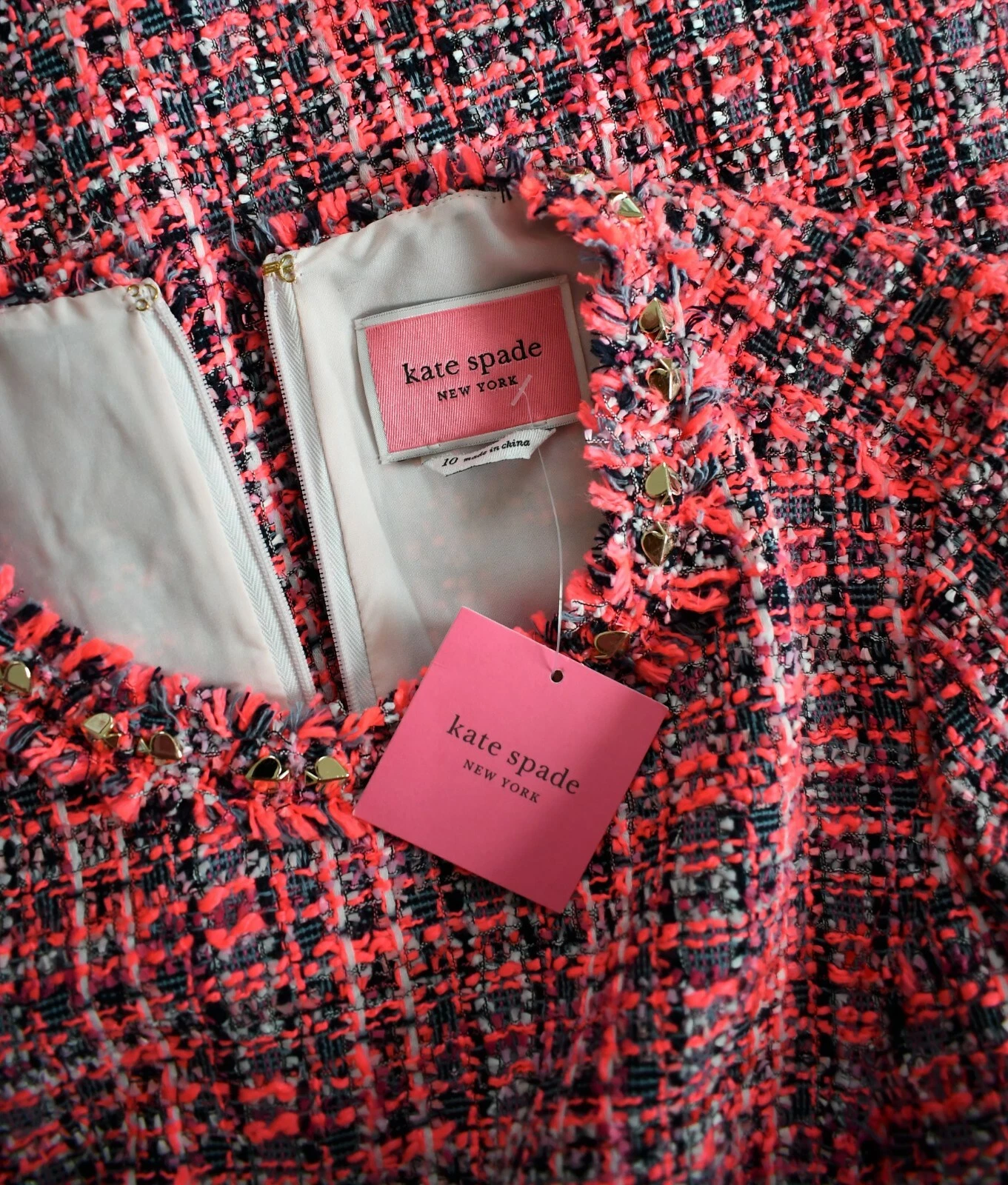 $448 Nuovo Autentico KATE SPADE Spade STUD Rosa MULTI TWEED TUBINO US 10