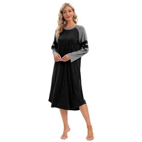 Women's Long Sleeve Loose Nightgown Sleepwear Full Length Sleepshirt USA - Picture 3 of 18