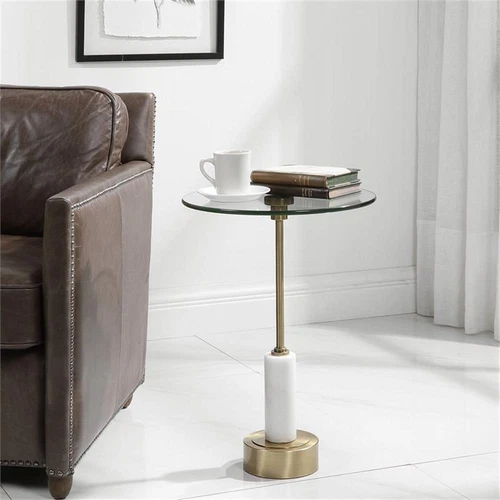 Uttermost Portsmouth Round Iron Metal and Marble Accent Table in Brass - Picture 2 of 5
