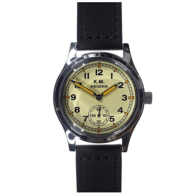 MWC Selza Kriegsm Automatico Acciaio Pelle Marrone Plexiglass