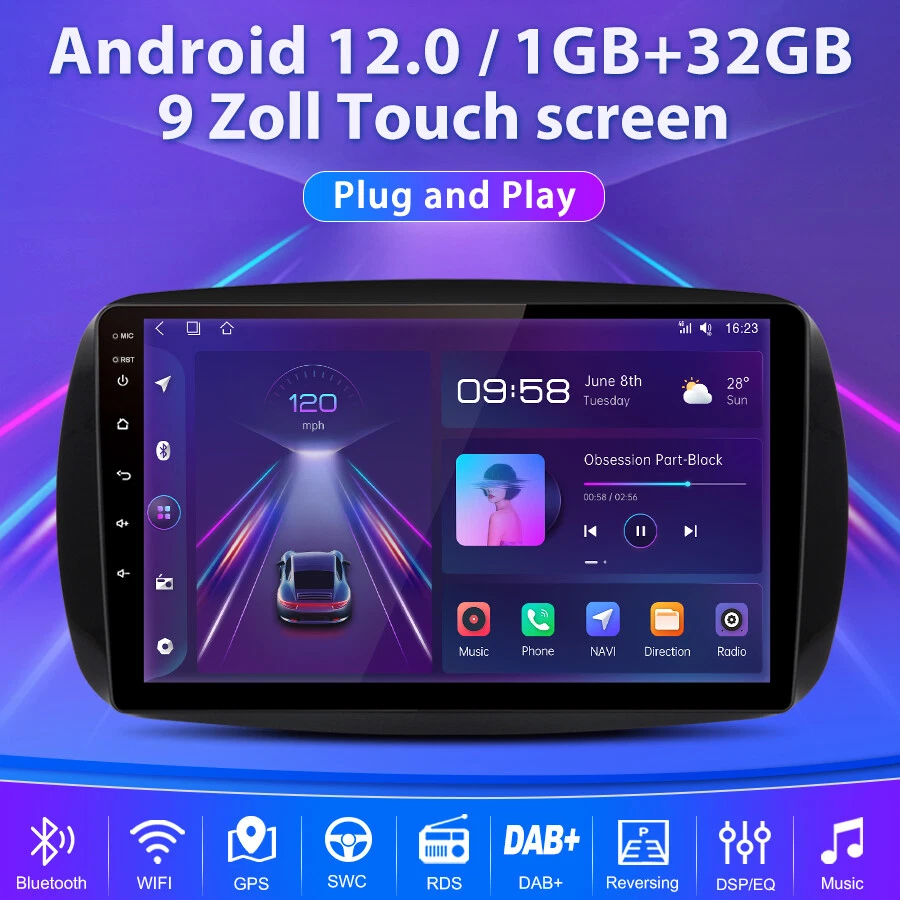 1+32GB Car Stereo Radio For 2011-2015 Mercedes Benz Smart Fortwo GPS Android 13 - Bild 2 von 4