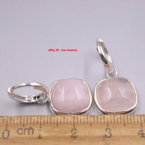 Solid 925 Sterling Silver With Natural Rose Quartz Women's Dangle Earrings - Picture 4 of 5