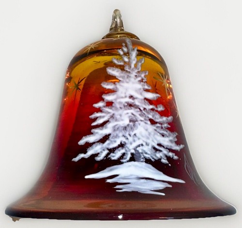 Pairpoint Bryden Amberina Glass Christmas Tree Bell Painted Enamel Starlit Night - Picture 9 of 9
