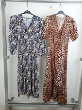 M&S Women's 2pcs Bundle Dresses Size 6 Reg Leopard Puff Sleeve Midis New F2
