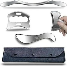 Set of 4 Stainless Steel Muscle Scraper Tools Gua Sha Massage IASTM New in Case