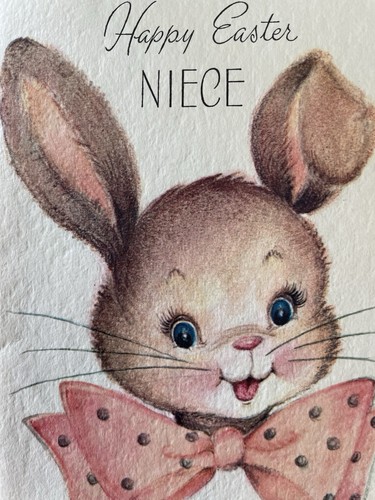 60s Vtg Easter Card Pink Honey Bunny Big Hug Floppy Ears NIECE USED Gibson