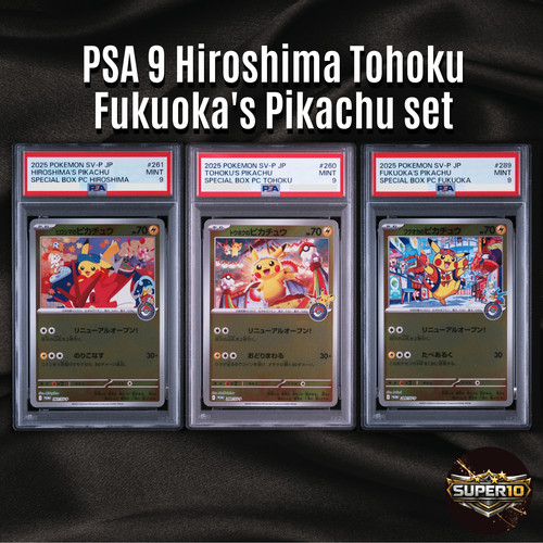 PSA 9 Tohoku Hiroshima Fukuoka Pikachu Set 260 261 289/SV-P Pokemon Card