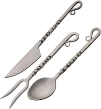 Twisted Utensil 3-Piece Set Spoon Fork Knife Satin-Finish Stainless Steel 7.25"