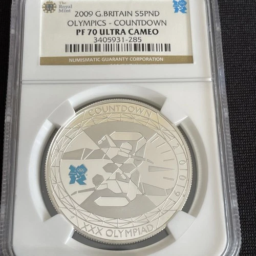 2009 Piefort Great Britain Silver Five Pounds Olympics Countdown NGC PF 70 UC