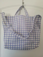 Baggu Pixel Gingham Blue Horizontal Duck Bag Zip Shoulder Tote Bag