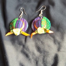 Handcrafted Multicolor Fabric Dangle Earrings Hat Shape Bohemian