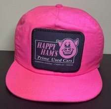 Vintage Happy Ham’s Prime Used Cars Hot Pink Snapback Hat Made In USA RCC In