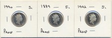 Australia: 1989, 1990, 1992 QEII Proof 5c Five Cents
