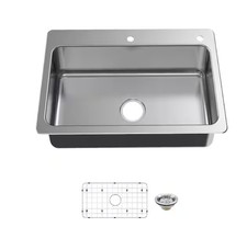 Glacier Bay Bratten 33 in Drop-In Single Bowl 18G Stainless Steel Kitchen Sink