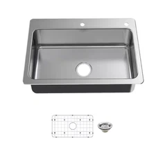 Glacier Bay Bratten 33 in Drop-In Single Bowl 18G Stainless Steel Kitchen Sink